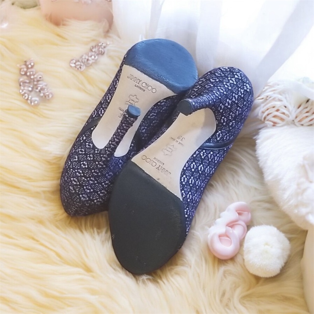 CLOSE OUT SALE Jimmy Choo Peep Toe Heels Like New Purple Black Tweed Size 39 - Picture 5 of 6